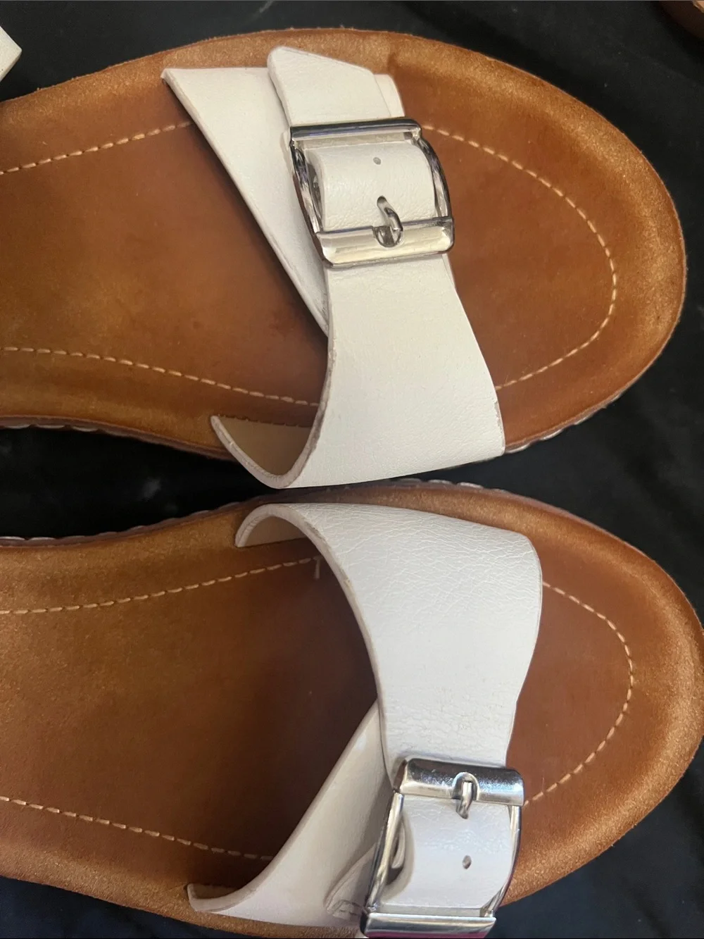 Kids White Buckle Strap Sandals with Tan Footbed